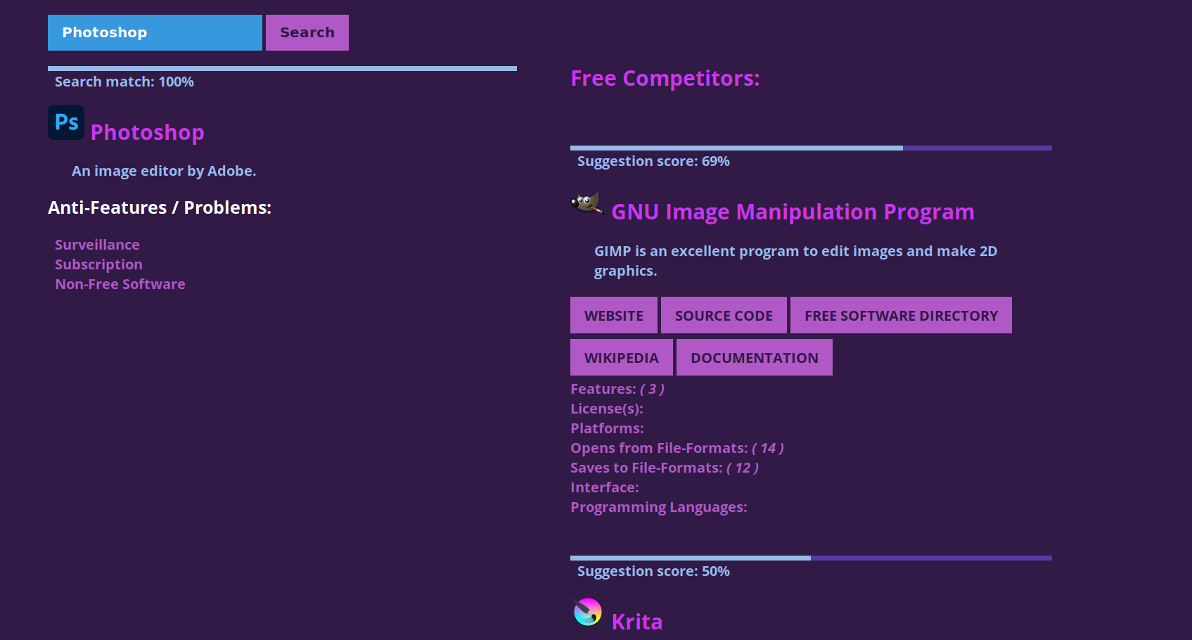 Free Competitors Interface